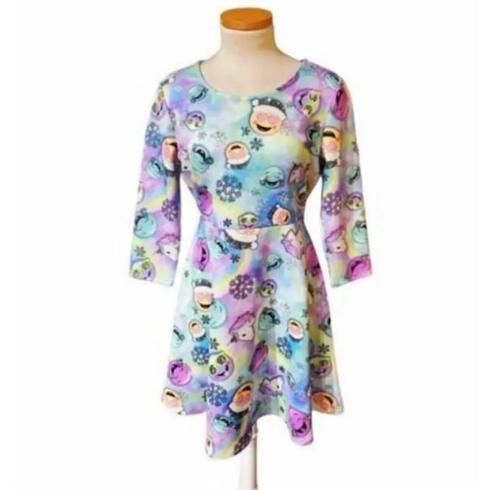 NWT Youth Girls Justice Holiday Fit & Flare Christmas Emoji Dress - Sz 20